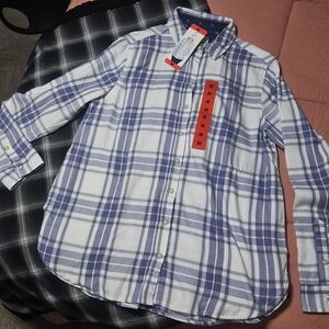 Men's Blue and White Plaid Shirt